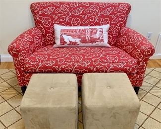 Small Patterned Settee, two small foot rests