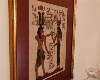 One of two hand painted Egyptian pieces