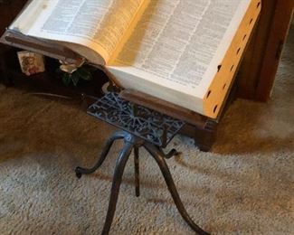 Antique book stand. Iron and wood