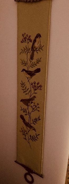 Bird bell pull hand stitched