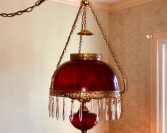 vintage hanging red coin dot chandelier 