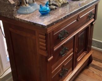 Marble top walnut Eastlake style wash stand