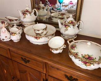 Old country Rose China serving pieces and cold soup bowls