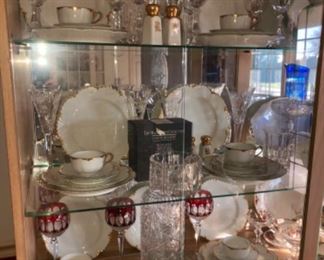 Haviland gold rim china, Waterford crystal, optic glass crystal.  