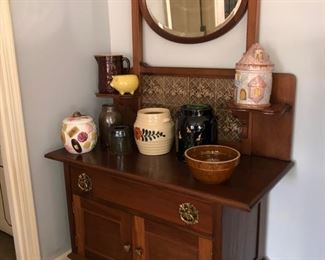 English wash stand with tiled black splash