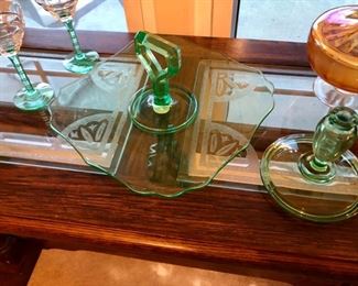 victorian green glass pieces. 