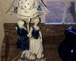 Unusual blue and white porcelain lamp