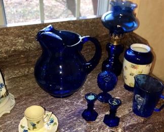 collection of cobalt blue items