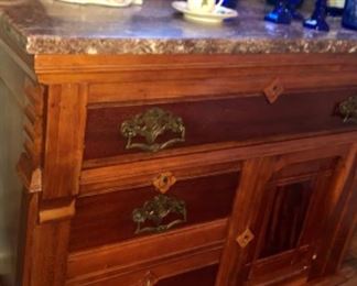 Walnut Eastlake Marble top wash stand, used as side/end tables in this home.  