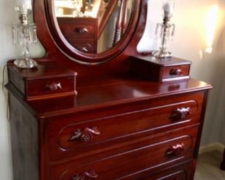 Ky Handmade cherry dresser and mirror with handkerchief drawers