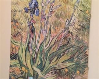 Irises under Plexiglas.