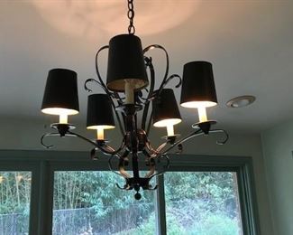 Black wrought iron chandelier.