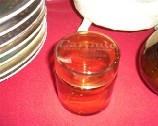 Caspule advertising art glass dresser jar