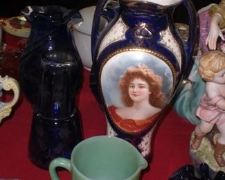 Austrian cobalt blue portrait vase