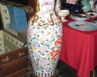 4' Chinese floor vase with rosewood stand