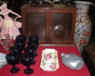 walnut table top display cabinet