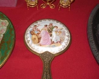 miniature Limoges furniture, porcelain backed dresser mirror