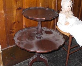 Chippendale style dumb waiter table with Spanish feet and pie crust edge
