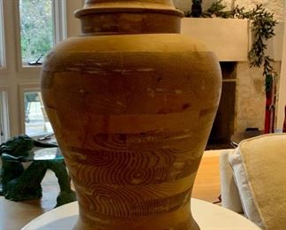 Pair of Turned Wood Vessels / Urns with Lids