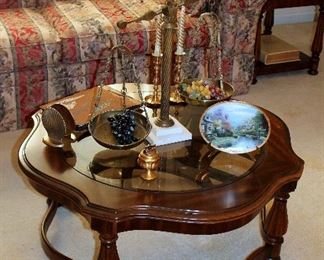 Glass-top coffee table, Italian brass / marble scales