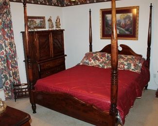 Queen bedroom set - in great condition! - queen poster bed with mattress, dresser with mirror, armoire chest, and nightstand
