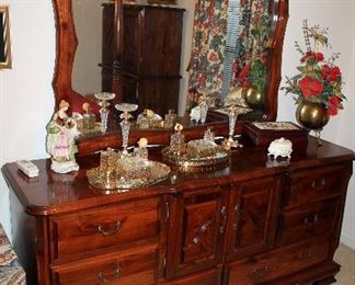 Queen bedroom set - in great condition! - queen poster bed with mattress, dresser with mirror, armoire chest, and nightstand