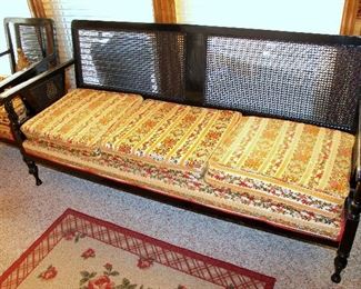 Cane back sofa, armchair, and rocking chair