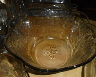 2 of 2 twin matching heavy glass punch bowls w/5 matching small bowls