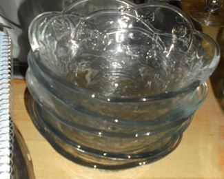 1 of 2 twin matching heavy glass punch bowls w/5 matching small bowls
