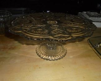 Heavy glass pedestal cake plate 