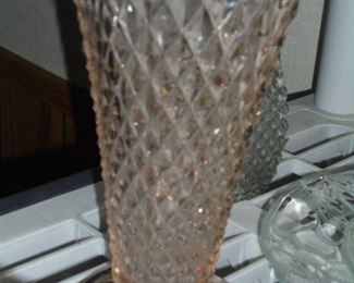 Vintage pink cut glass vase