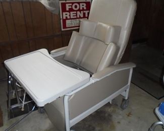 Geriatric chair on wheels w/tray - lays back (like new) 