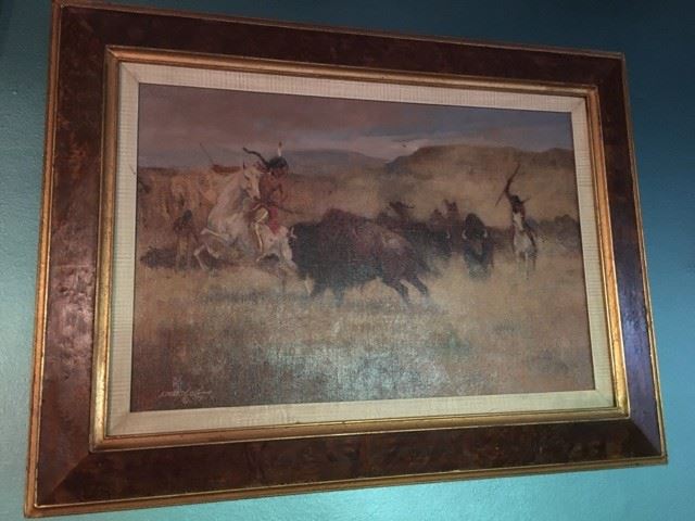 Bruce Kimberling oil on canvas 'Buffalo Hunters'