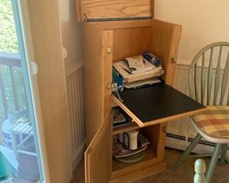 Hand Made Oak Desk / Refrigerator Opened