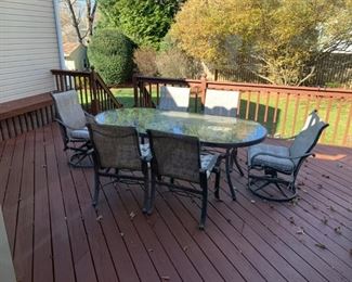 Outdoor Cast Aluminum Glass Top Table w/ 6 Chairs