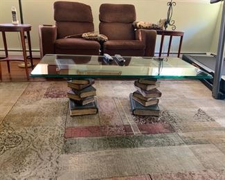 Glass Top Coffee Table Faux Leather Bound Books