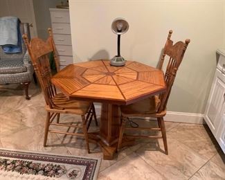Hand Made Table w/ 2 oak pressed back chairs