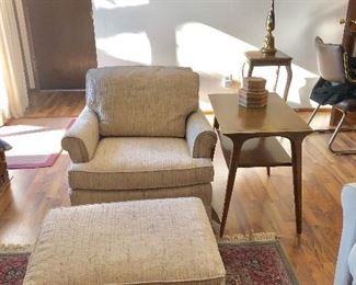Chair and Ottoman and DREXEL PROFILE End Tables