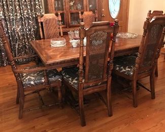 1960s Walter of Wabash Dining Table and 6 chairs, China Cabinet