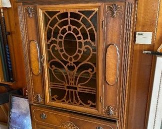 Antique ornate cabinet; possibly radio cabinet