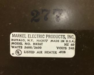 Markel 220 heater label