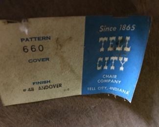 Tell City rocking chair label