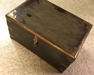 Sweet little wooden trunk with brass fittings