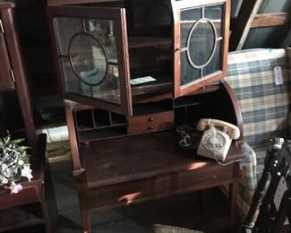 Antique Roll Top Secretary Desk with Upper Cabinet 