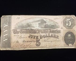 1864 C.S.A. five Dollar Bill