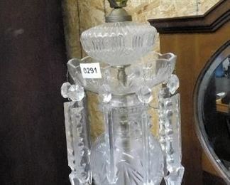 CIRCA 1930'S CUT GLASS LAMP HAS 8" PRISMS