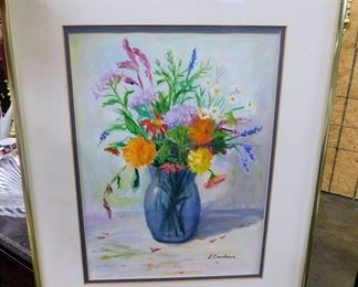 WATER COLOR PRINT FLOWER IN A BLUE VASE