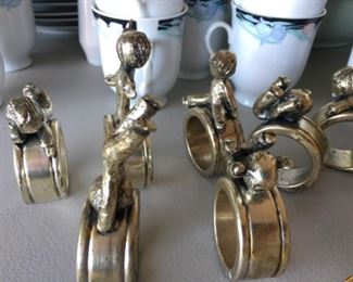 Walli Hudson Pewter napkin rings with children 