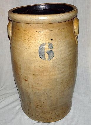 Early Blue Decorated 6 Gallon Stoneware Churn 