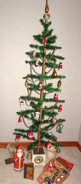 5 1/2 Ft Feather Tree and Figural Ornaments